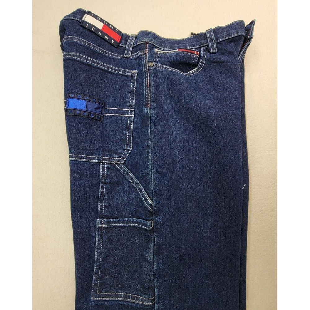 Y2K Tommy Hilfiger Cargo Jeans Mens 32x32 Flag Wide Leg Taper Limited Use